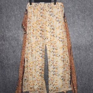 Papaya Womens Wide Leg Pants L Floral Boho Beach Wrap Front Skirt Mock Palazzo